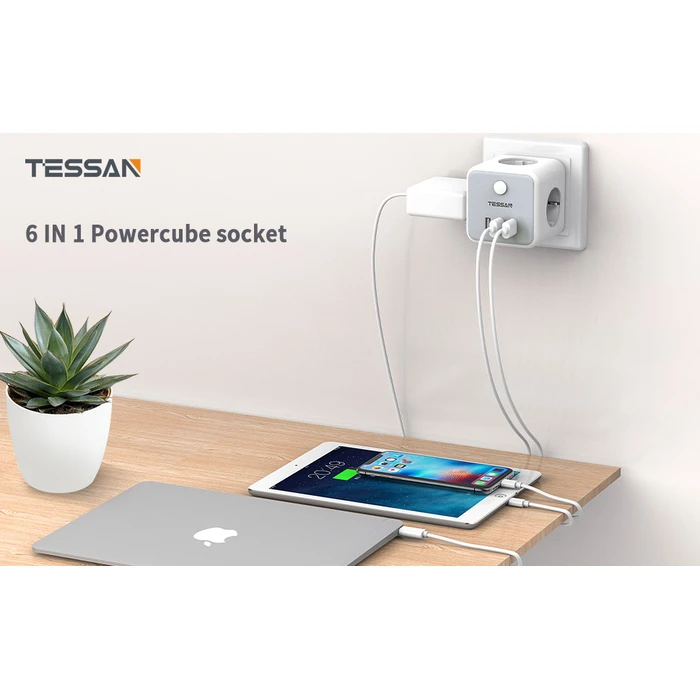Πρίζα Ταφ Tessan 6 IN 1 PowerCUBE SOCKET 3xSCHUKO, 2xUSB, 1xTYPE-C