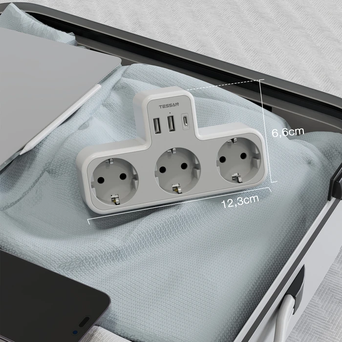 Πρίζα Ταφ Tessan 6 IN 1 WALL SOCKET 3xSCHUKO, 2xUSB, 1xTYPE-C