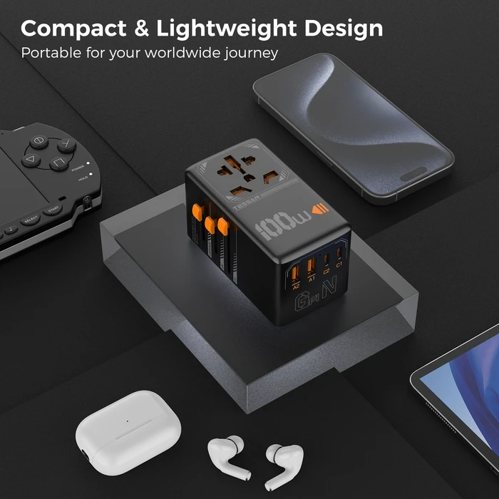 Αντάπτορας Πρίζας Tessan GaN UNIVERSAL TRAVEL Adapter 2xUSB, 2xTYPE-C MAX 100W