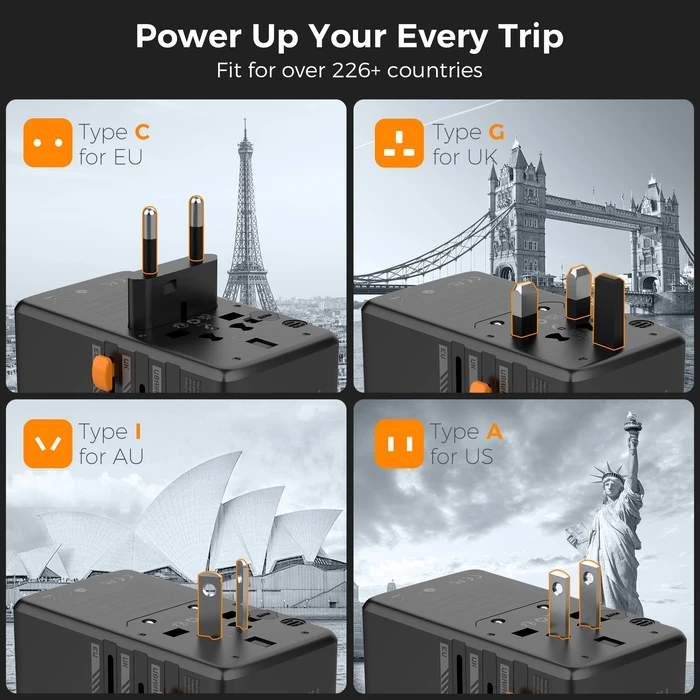 Αντάπτορας Πρίζας Tessan GaN UNIVERSAL TRAVEL Adapter 2xUSB, 2xTYPE-C MAX 100W