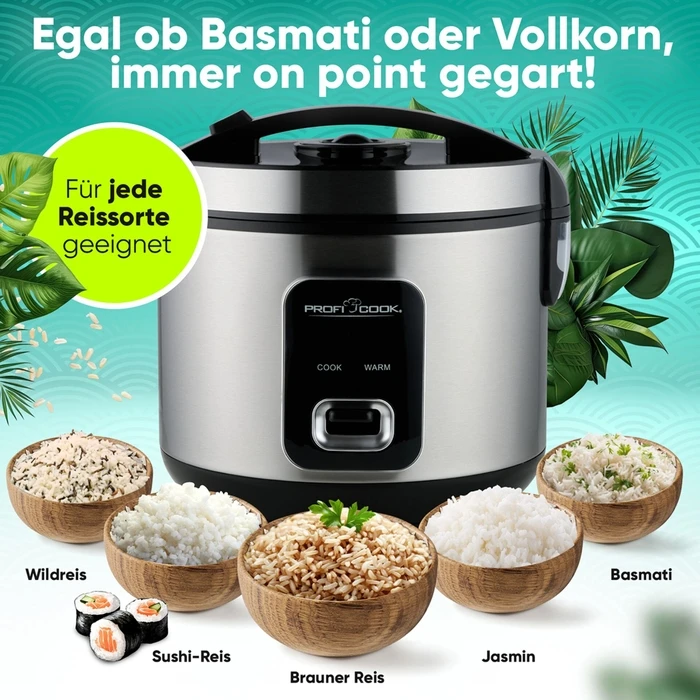 ProfiCook Rice Cooker PC-RK 1285, 3 L, 700 W, Stainless Steel