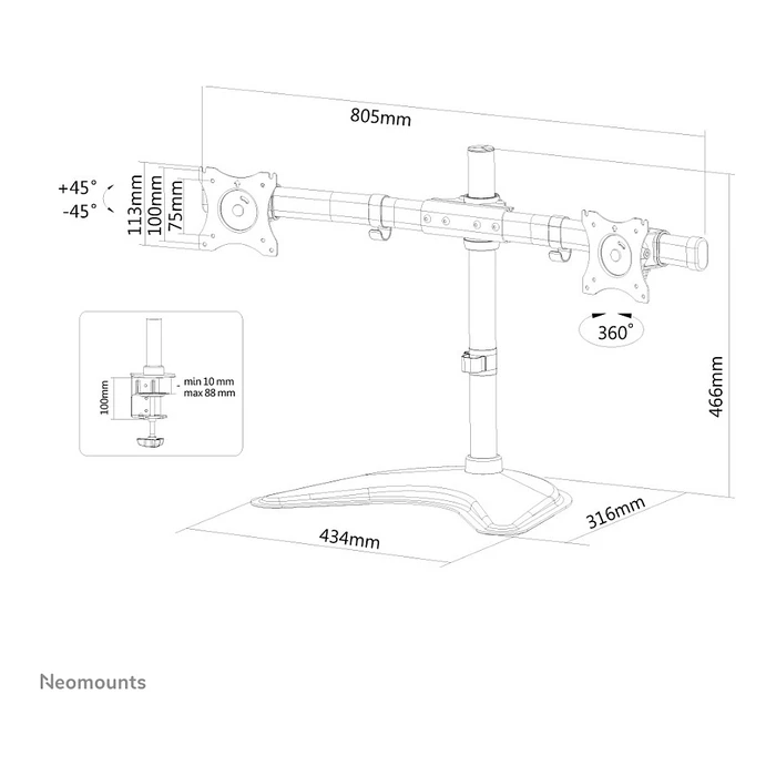 Βάση Monitor Neomounts Full-Motion for 10-27" 16KG NM-D335DBlack Black
