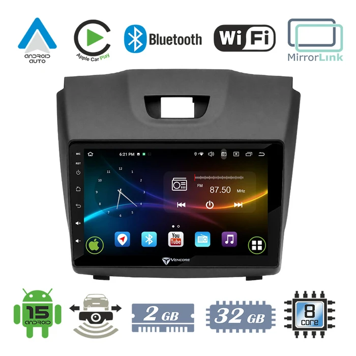 VenCore 3236-10007-0588B - Οθόνη Multimedia Android 9" για Isuzu D-MAX 2012-2019 - Μαύρη