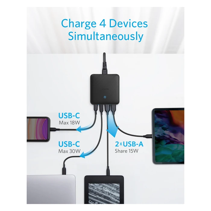 Φορτιστής Πρίζας Anker 543 PowerPort Atom III 65W Slim 4-Port GaN