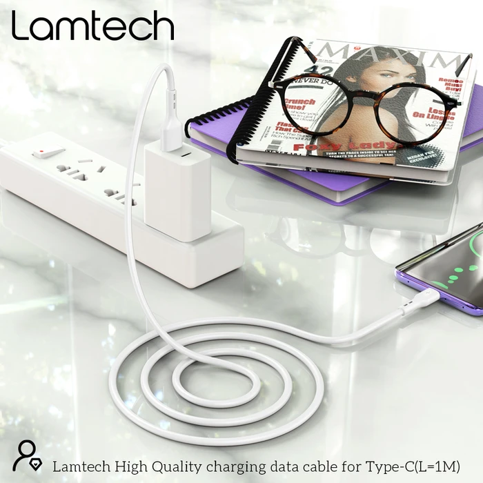 Καλώδιo USB Lamtech Data Type-C 1m WHITE