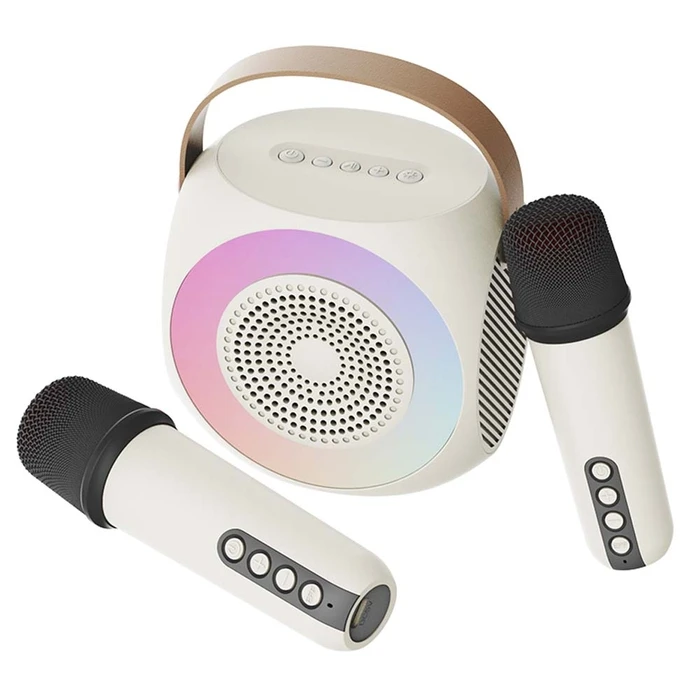 ATC-10 Ασύρματο Ηχείο Karaoke (Μπεζ) με 2 Μικρόφωνα