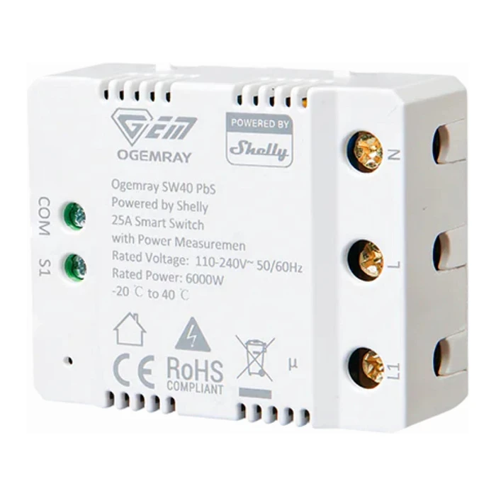 Ενδιάμεσος Διακόπτης Shelly Plug & Play "PbS Ogemray Smart Relay 25A" WLAN Lan BT