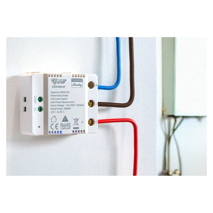 Ενδιάμεσος Διακόπτης Shelly Plug & Play "PbS Ogemray Smart Relay 25A" WLAN Lan BT