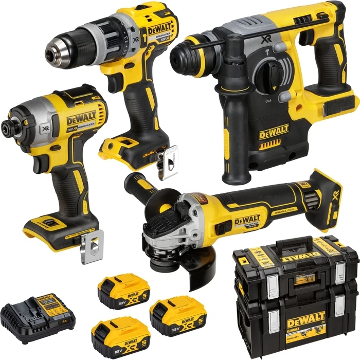 DEWALT DCK422P3 Σετ Εργαλείων Μπαταρίας (Γωνιακός Τροχός, Δραπανοκατσάβιδο, Μπουλόνόκλειδο, Παλμικό Κατσαβίδι) 18V με 3x 5Ah & Θήκη