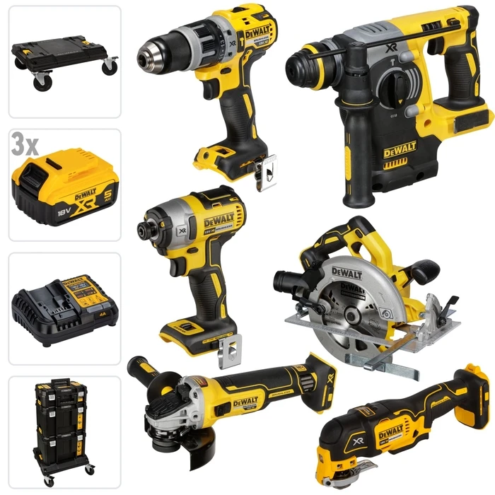 DeWalt DCK685P3T-QW Cordless Tool Kit 18V XR (4 tools + Torch, 3×5.0Ah Batteries, Charger, TSTAK I Case)
