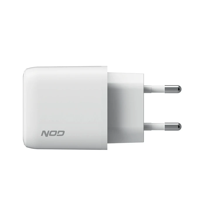 Φορτιστής Πρίζας Nod Universal USB-A QC3.0 & USB-C PD3.0 20W, σε λευκό χρώμα.
