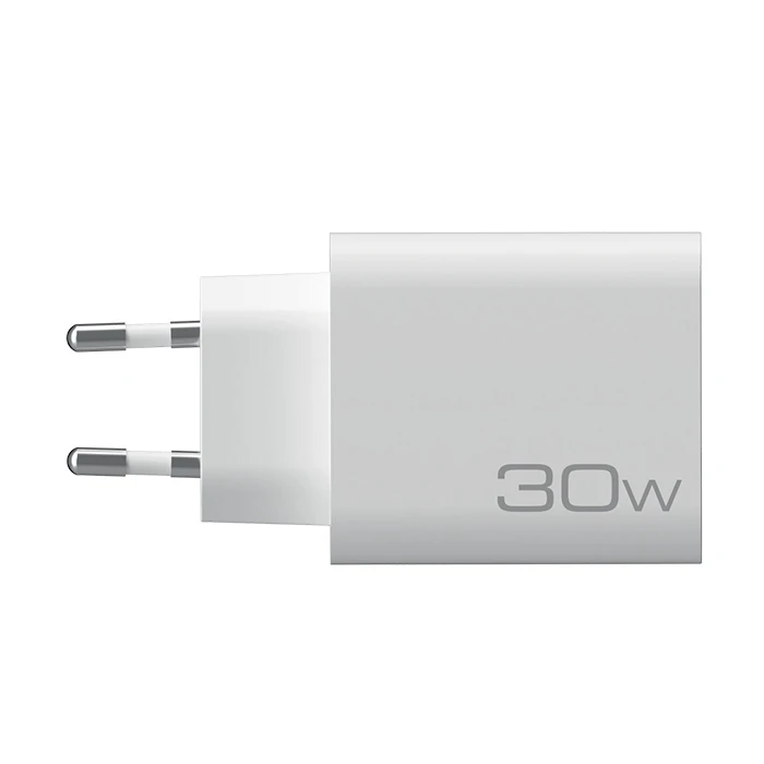 Φορτιστής Πρίζας Nod Universal USB-A QC3.0 & USB-C PD3.0 30W, σε λευκό χρώμα.