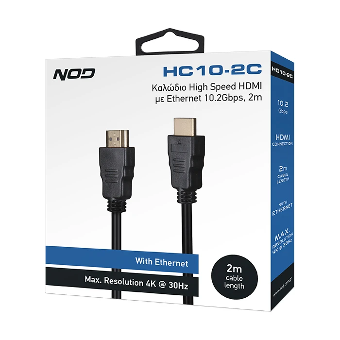 Καλώδιο HDMI Nod High speed με Ethernet 10.2Gbps,  αρσ. - αρσ. 2m.