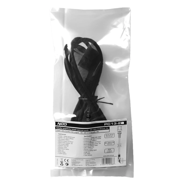 Καλώδιο Τροφοδοσίας Nod Schuko αρσενικό γωνία - IEC-320-C13 θηλυκό, 2m