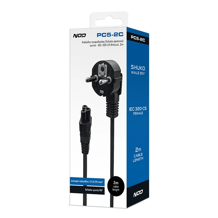 Καλώδιο Τροφοδοσίας Nod Schuko αρσενικό γωνία - IEC-320-C5 θηλυκό, 2m