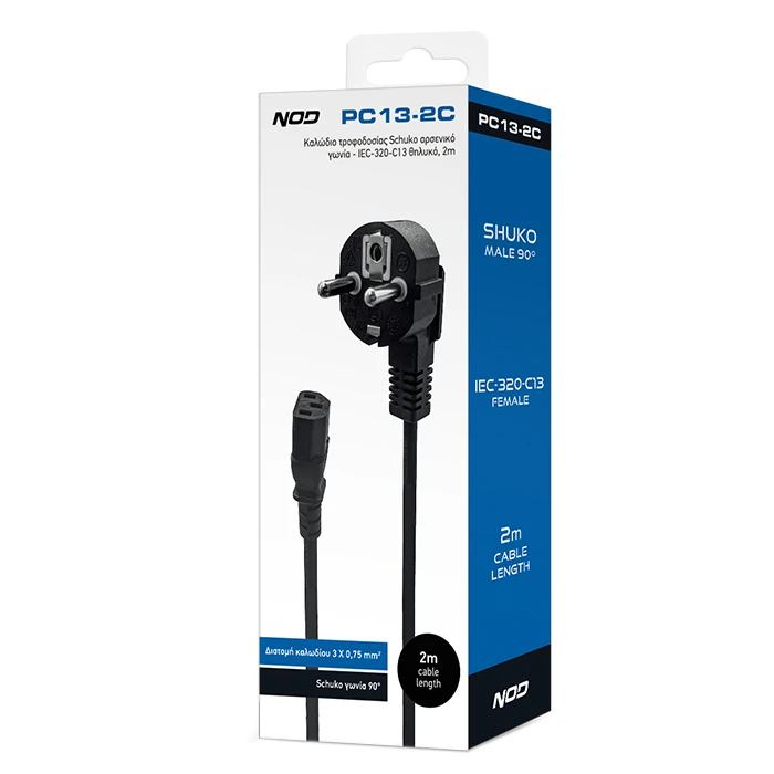 Καλώδιο Τροφοδοσίας Nod Schuko αρσενικό γωνία - IEC-320-C13 θηλυκό, 2m