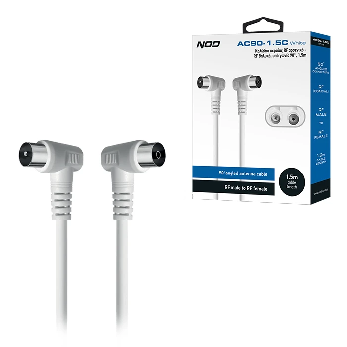 Καλώδιο Κεραίας Nod Ac90-1.5c White Rf Αρσενικό - Rf Θηλυκό Υπό Γωνία 90° 1.5m
