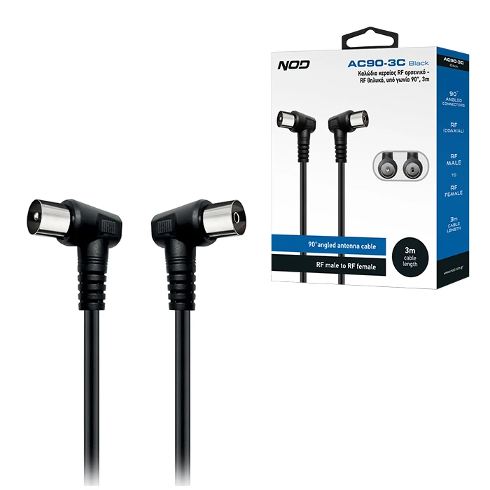 Καλώδιο Κεραίας Nod Ac90-3c Black Rf Αρσενικό - Rf Θηλυκό Υπό Γωνία 90° 3m