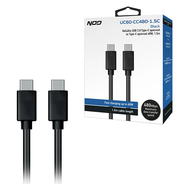 Καλώδιο USB Nod 2.0 Τype-C αρσενικό σε Τype-C αρσενικό 60W, 1.5m