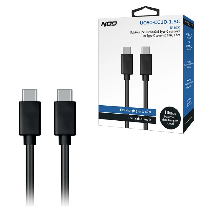 Καλώδιο USB Nod 3.2 Gen2x1 Τype-C αρσενικό σε Τype-C αρσενικό 60W, 1.5m