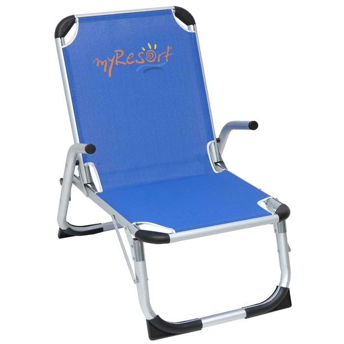 myResort BLUE ALUMINUM BEACH CHAIR WITH REINFORCED ARMREST KING SIZE- HIGH BACK & LEGS -TEXT 2x1