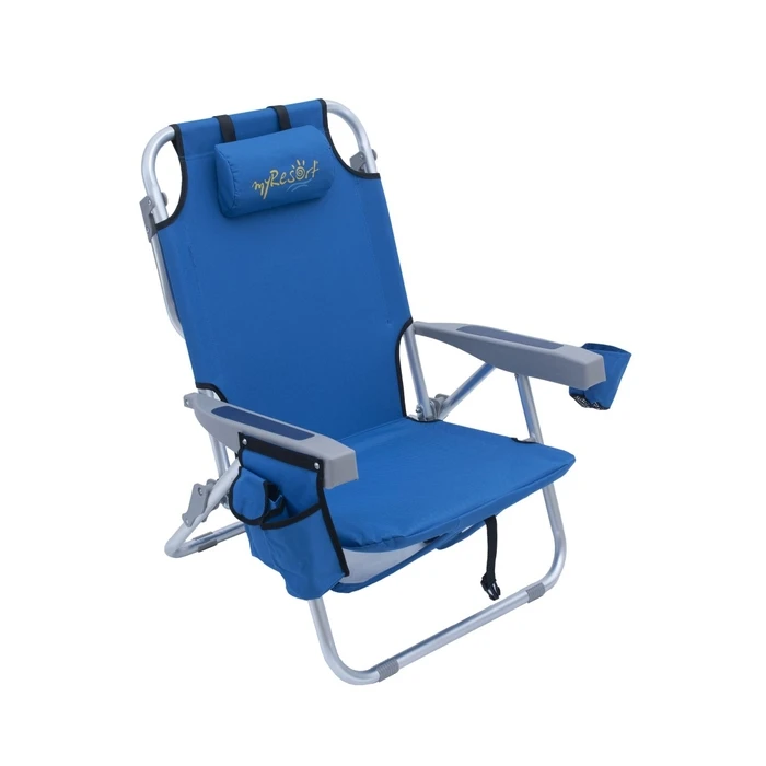 myResort Aluminum Beach Chair Blue with Arms - 600D Polyester - 5 Positions