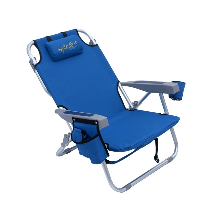 myResort Aluminum Beach Chair Blue with Arms - 600D Polyester - 5 Positions