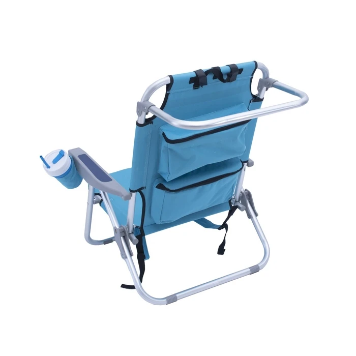 myResort Aluminum Beach Chair Blue with Arms - 600D Polyester - 5 Positions