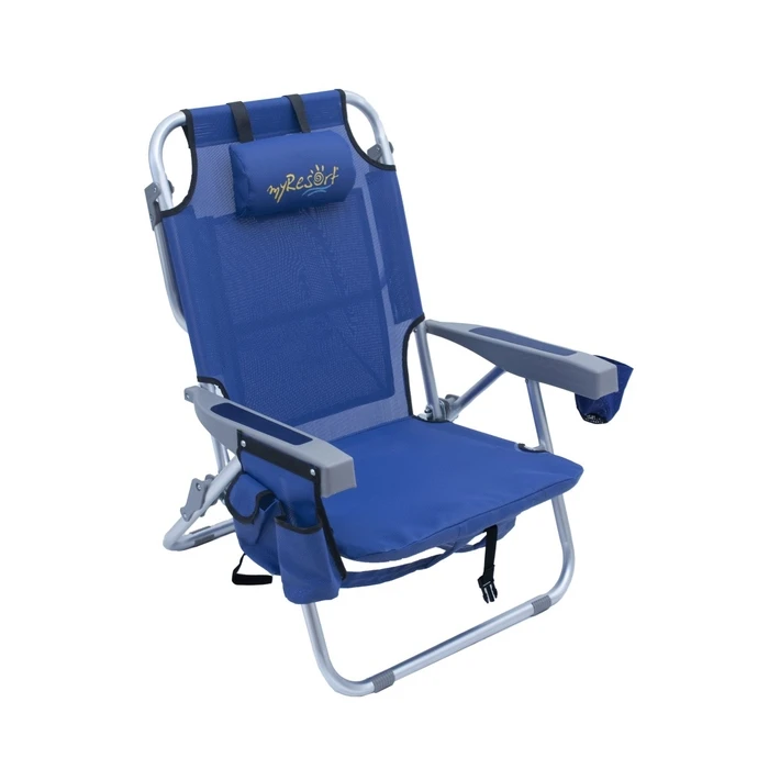 myResort ALUMINUM BEACH CHAIR BLUE WITH TEXTILE ARMS 2x1- REINFORCED-5 SEATS