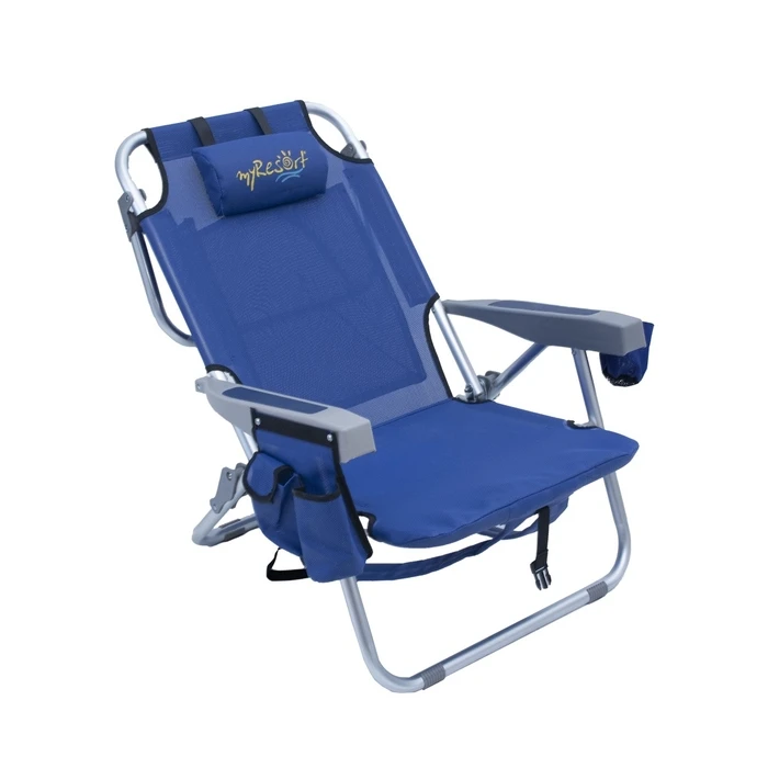 myResort ALUMINUM BEACH CHAIR BLUE WITH TEXTILE ARMS 2x1- REINFORCED-5 SEATS