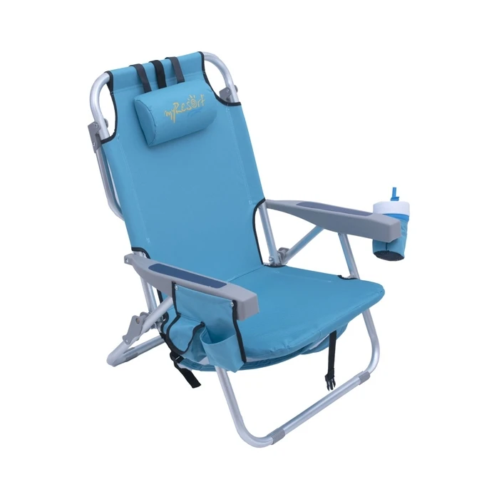 myResort Aluminum Beach Chair Blue with Arms - 600D Polyester - 5 Positions