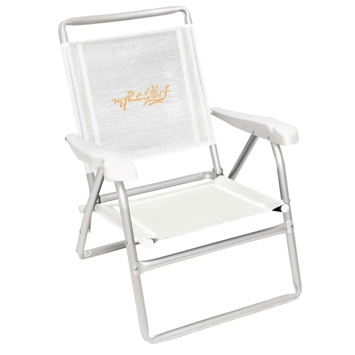 myResort ALUMINUM BEACH CHAIR WHITE WITH REINFORCED ARMS KING SIZE - HIGH BACK - 2x1 FABRIC