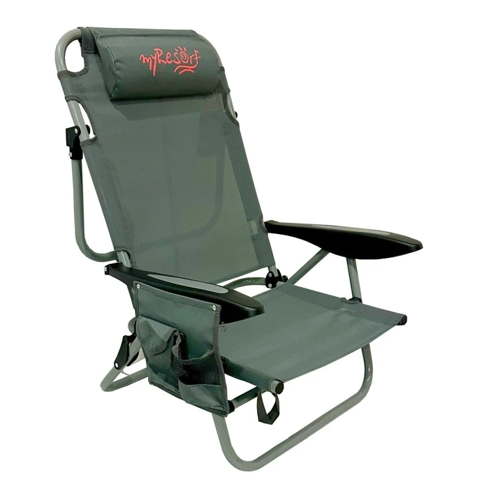 Grey Metal Beach Chair with Armrests Textilene 2x1
