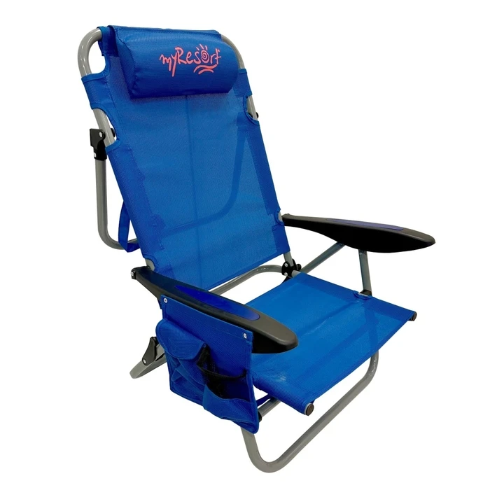 Blue Metal Beach Chair with Armrests Textilene 2x1