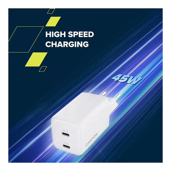 Φορτιστής Πρίζας Canyon Charger CU45CC GaN 45W 2xPD EU White