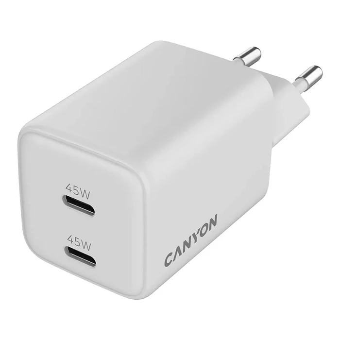 Φορτιστής Πρίζας Canyon Charger CU45CC GaN 45W 2xPD EU White