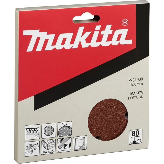 Makita Sand Paper 150 mm K80 (Hook-and-Loop) – Pack 10