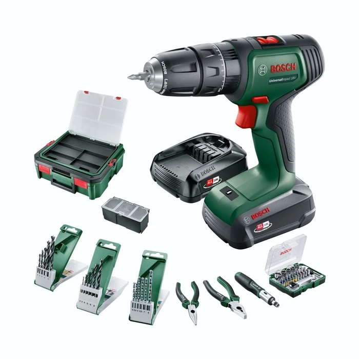 Bosch UniversalImpact 18V Cordless Impact Drill Driver 06039D4108 (PBA 18V 1.5Ah & 2.5Ah, 46 accessories)