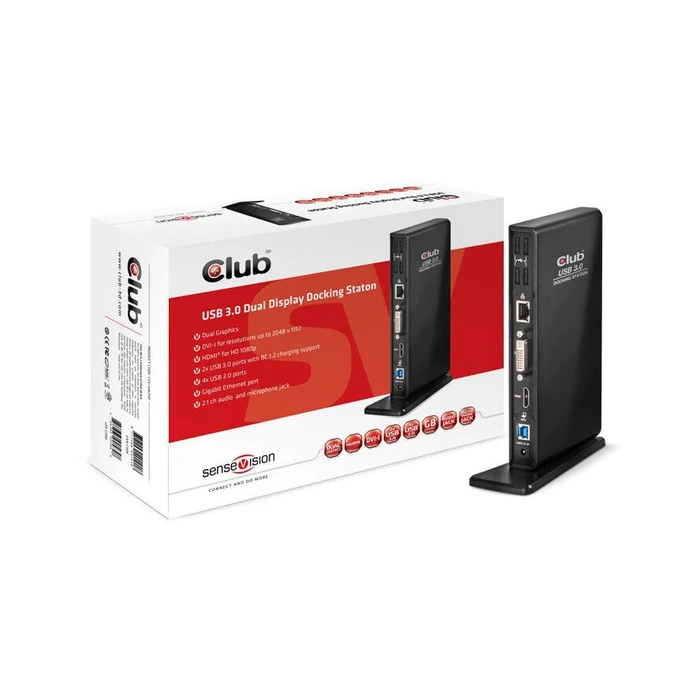 Docking Station Club3D USB3 4xUSB2/2xUSB3/HDMI/DVI Black Retail
