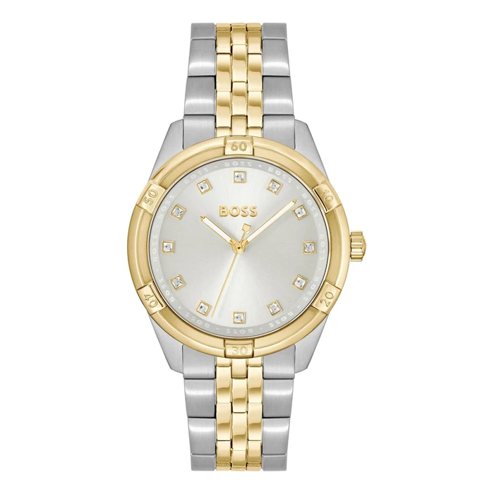 BOSS Rhea Women's Analog Quartz Watch 36 mm — Stainless Steel Bracelet, Grey Dial (Model 1502700)