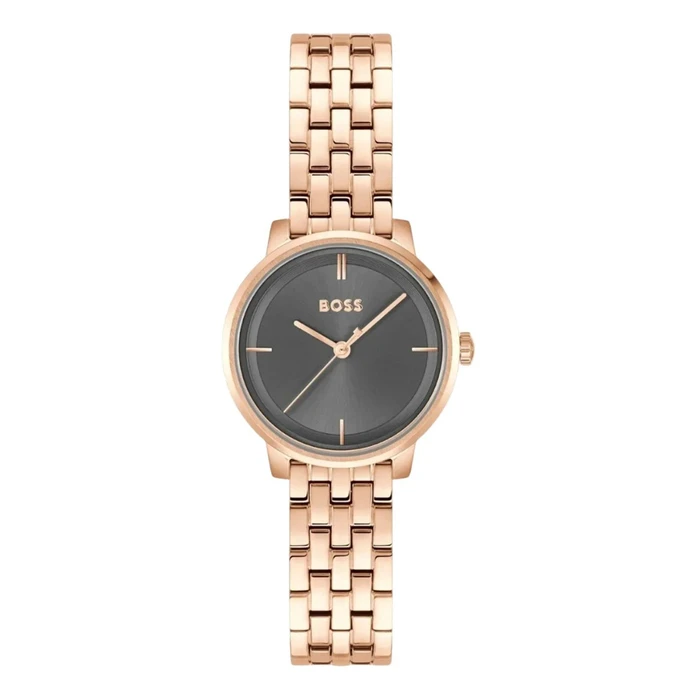 BOSS Lucia Women's Analog Quartz Watch 28 mm - Pink stainless steel bracelet - Black dial - Model 1502820