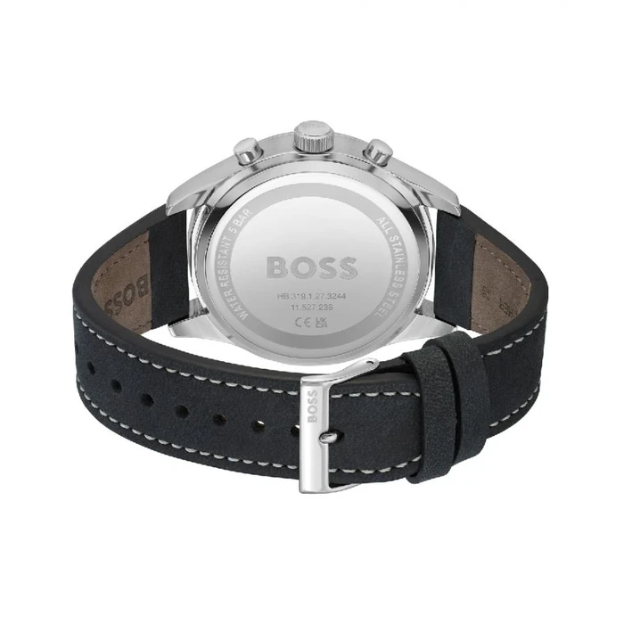 Ανδρικό Ρολόι Boss 1513987 (44mm) Δερμάτινο Λουράκι Μαύρο