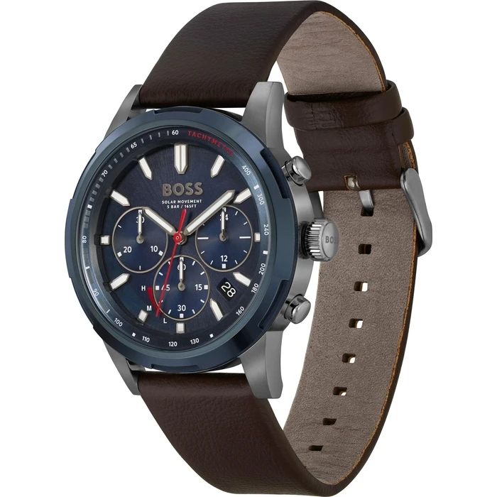 Ανδρικό Ρολόι Boss 1514030 (10mm) Δερμάτινο Λουράκι Καφέ