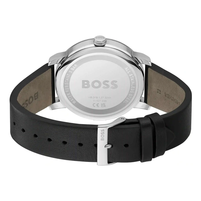BOSS Contender Men's Quartz Watch 44mm Chronograph Black Dial Leather Strap Model 1514125