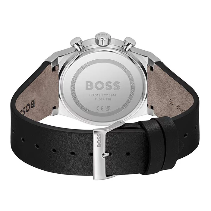 BOSS Candor Men's Analog Quartz Watch 41mm Black Dial Grey Leather Strap (Model 1514218)