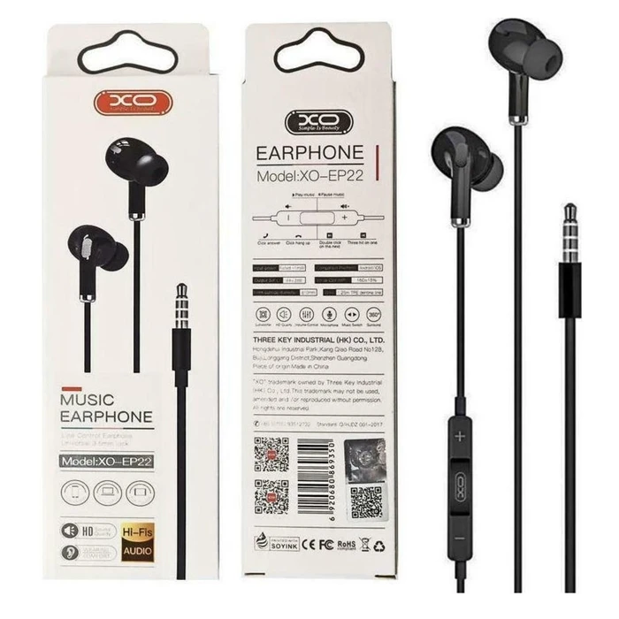 Handsfree Ακουστικά Xo Ep22 3.5mm Μουσικής,Μαύρο