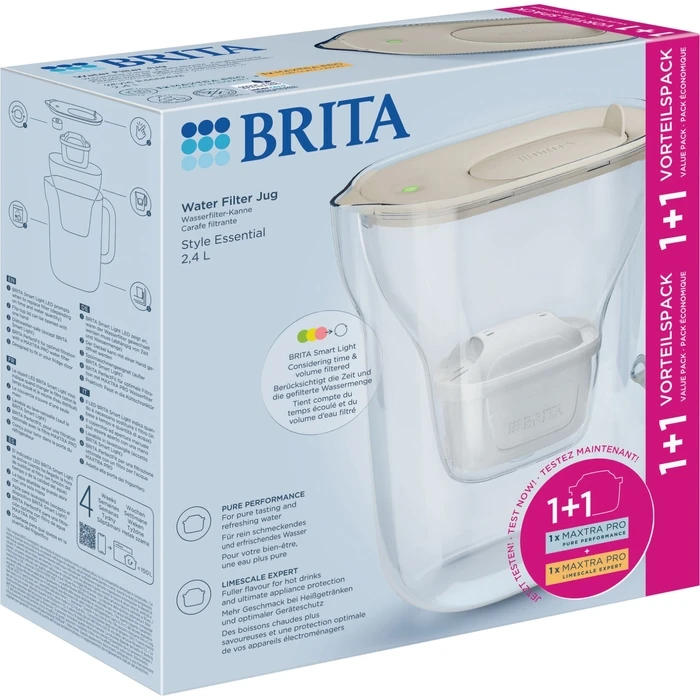 BRITA Style Essential Water Filter Pitcher 2.4L Sand with MAXTRA PRO filter