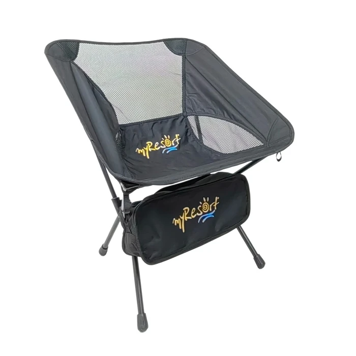 myResort Black Folding Metal Reclining Chair Polyester 600D with Carry Bag