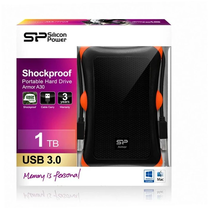 Εξωτερικός Σκληρός Δίσκος 1TB Silicon Power 2,5 USB 3.0 A30 Anti-shock Black