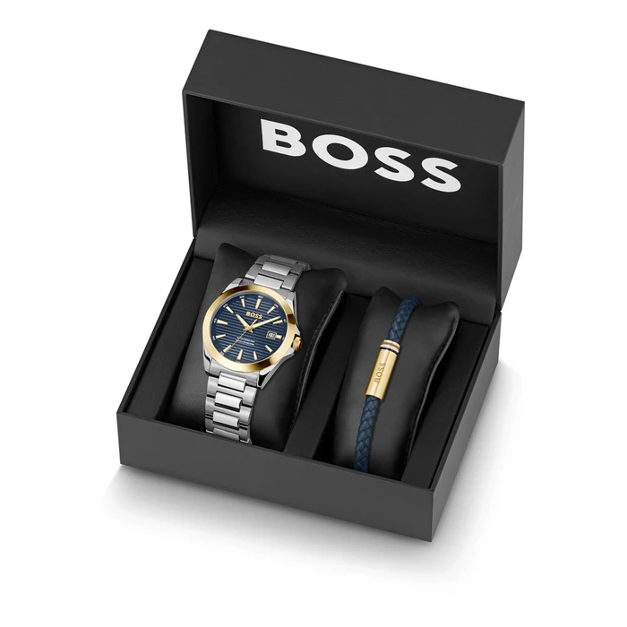 BOSS Men's Analog Watch Tyler 41 mm - Model 1570191 (Blue dial, Grey stainless steel bracelet)